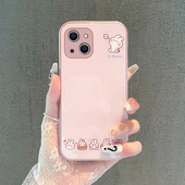 适用于苹果15手机壳iPhone13mini卡通12ProMax可爱11卖萌兔子XR金属漆14玻璃保护套8Plus全包7防摔6s软壳