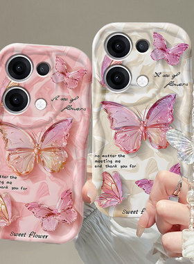 适用英文蝴蝶OPPOReno14手机壳13轻奢风12硅胶11全包10pro+防摔9保护套8新款7se女6奢华5新品4se专用3创意