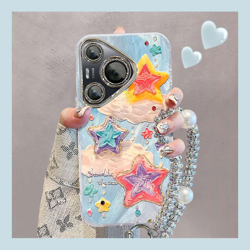 适用油画海星华为pura70pro+手机壳Ultra新款p60art电镀p50E夏日p40羽纱p30硅胶自带挂绳保护套女防摔多巴胺