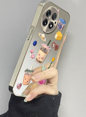 适用蛋糕奶茶一加13T手机壳12电镀11镜面10PRO全包ACE5防摔3V保护套2V新款oneplus女夏日夏天简约创意小众