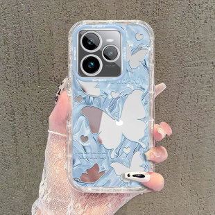 适用蓝色蝴蝶realmeGT7pro竞速版 GENEO闪速高级感女全包防摔保护套外 手机壳真我GT6镜面GTNEO5SE泡芙NEO3新款