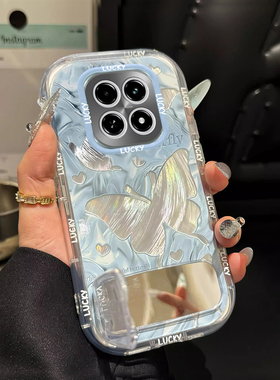 适用蓝色蝴蝶realmev60pro手机壳真我V30镜面V20支架V15新款V13羽纱V11防摔保护套高级感少女心全包渐变时尚