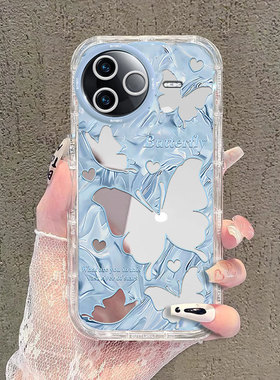 适用蓝色蝴蝶红米K80pro手机壳k70至尊版镜面k60E泡芙k50新款k40s高级感k30时尚redmi冠军少女全包防摔保护外