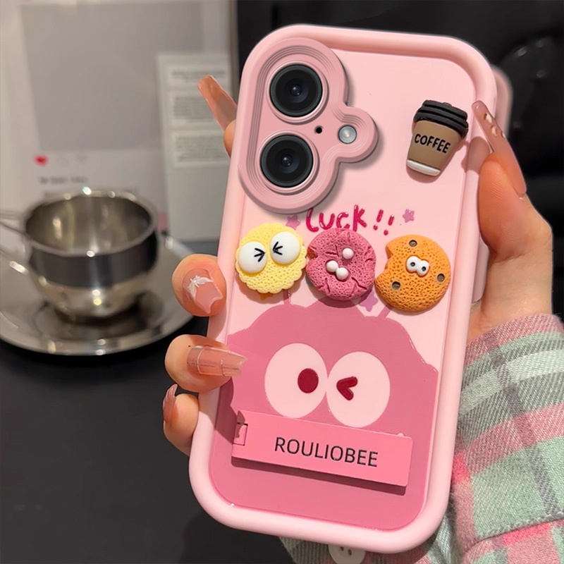 适用苹果系列粉色咖啡煤球手机壳