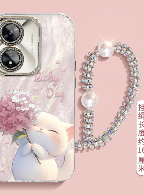 适用绣球猫咪oppoA97手机壳A96羽纱A93全包A72少女A58新款55防摔52保护套A5pro挂绳A3活力版X镜头膜A2M自带A1