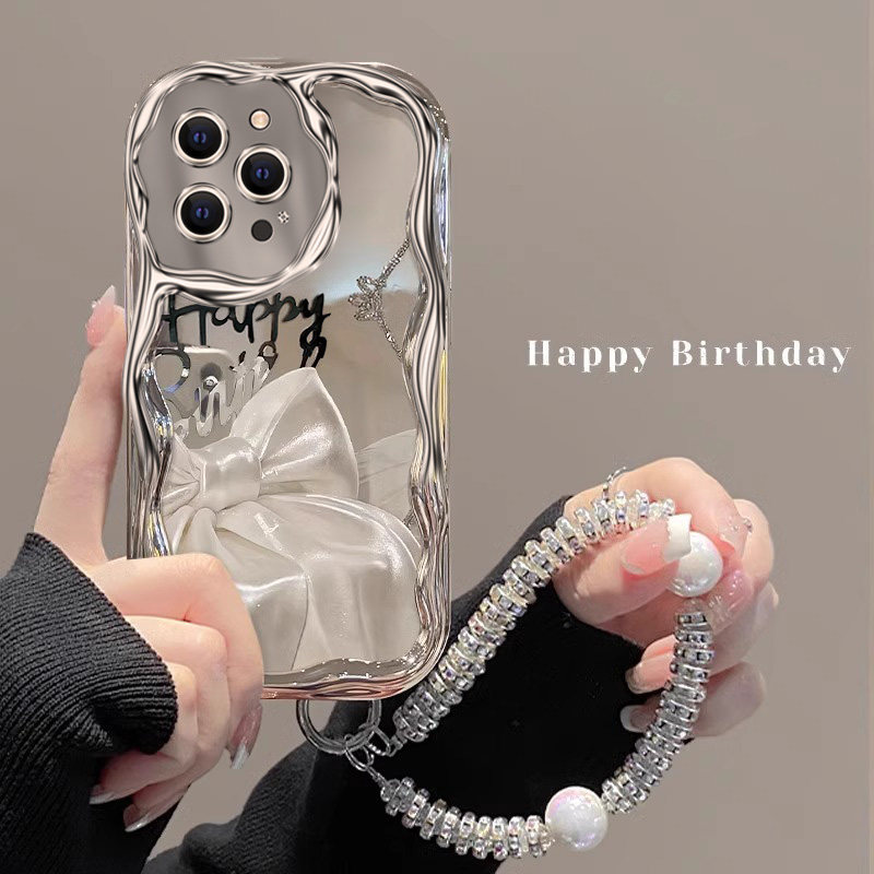 适用英文蝴蝶结苹果16E手机壳iPhone15promax奢华14plus电镀13奶油纹12新款11少女心6s高级8防摔xsmax保护套7