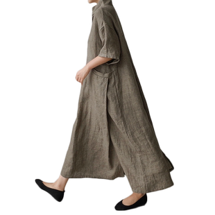 宽松大码衬衫连衣裙学生棉麻娃娃裙时尚显瘦长款过膝亚麻打底衫潮