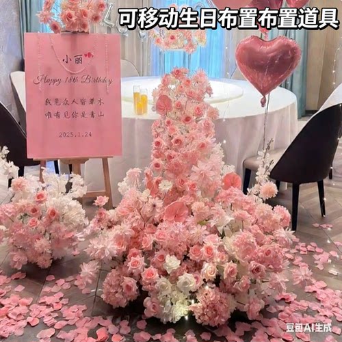 酒店餐厅生日宴会婚礼订婚宴装饰氛围布置道具仿真花瀑布桌花花艺
