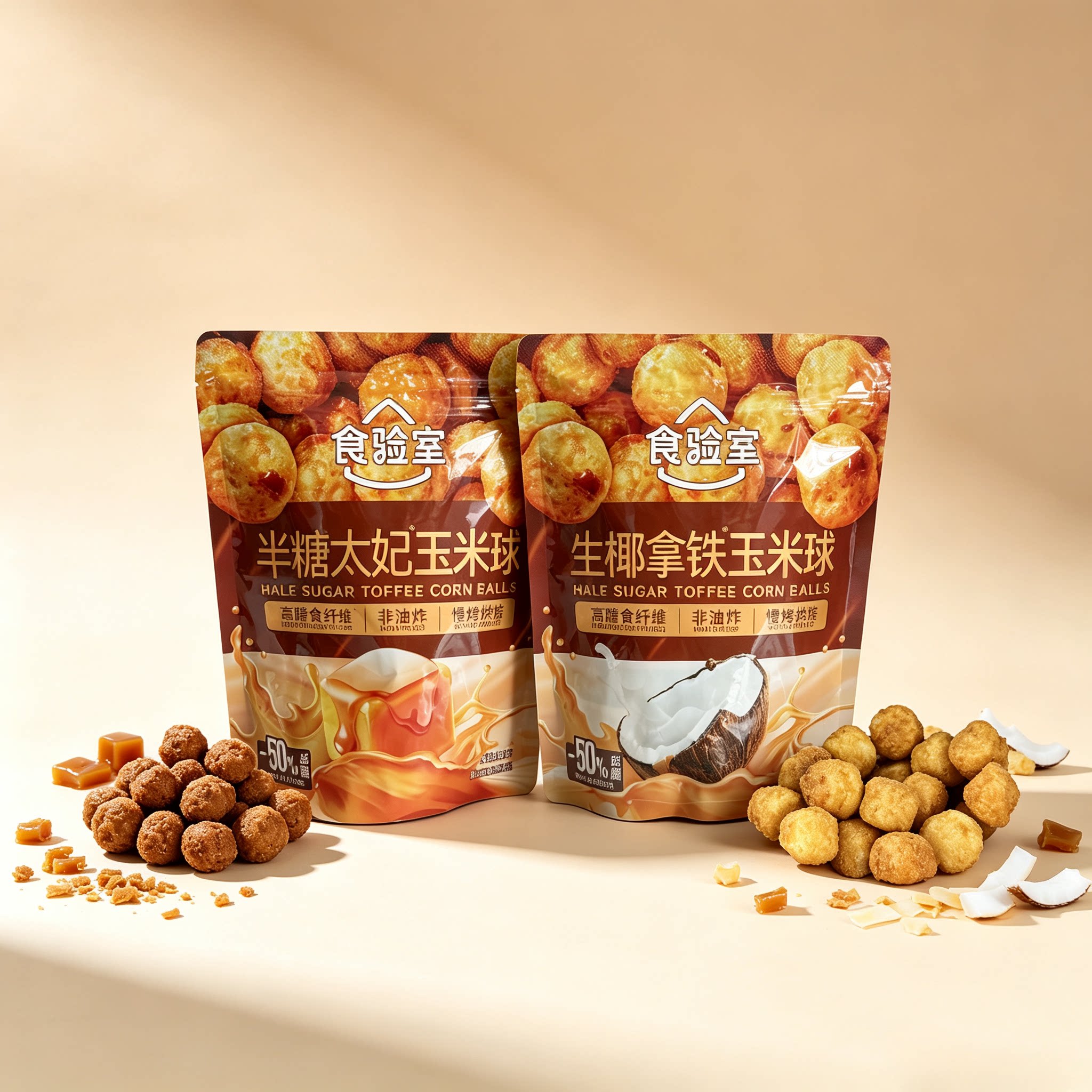 食验室玉米球半糖大妃椰奶味球状零食袋装休闲食品图片