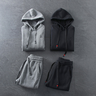 男纯棉 外贸尾货卫衣男 宽松套装 秋冬季 潮 连帽套头加绒加厚帽衫