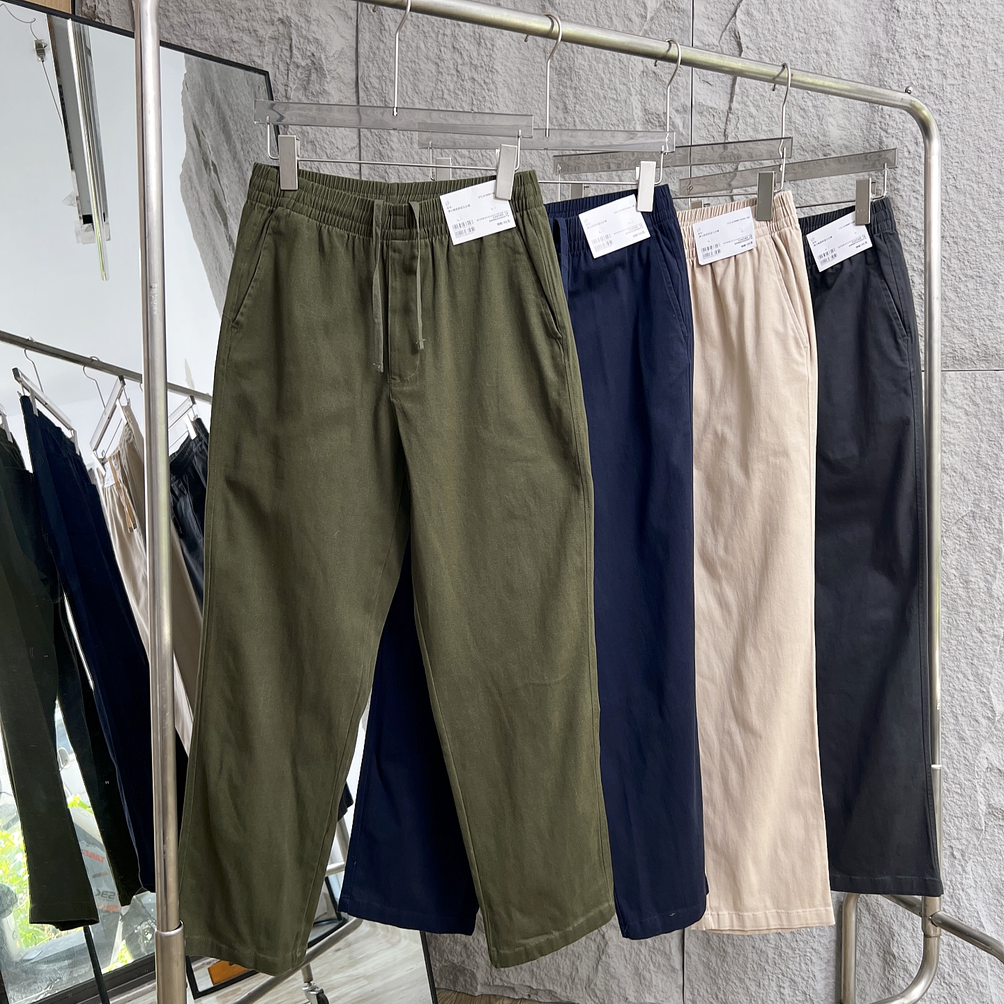 华华U家男女同款 秋季松紧腰宽松舒适纯棉九分工装裤休闲裤直筒裤