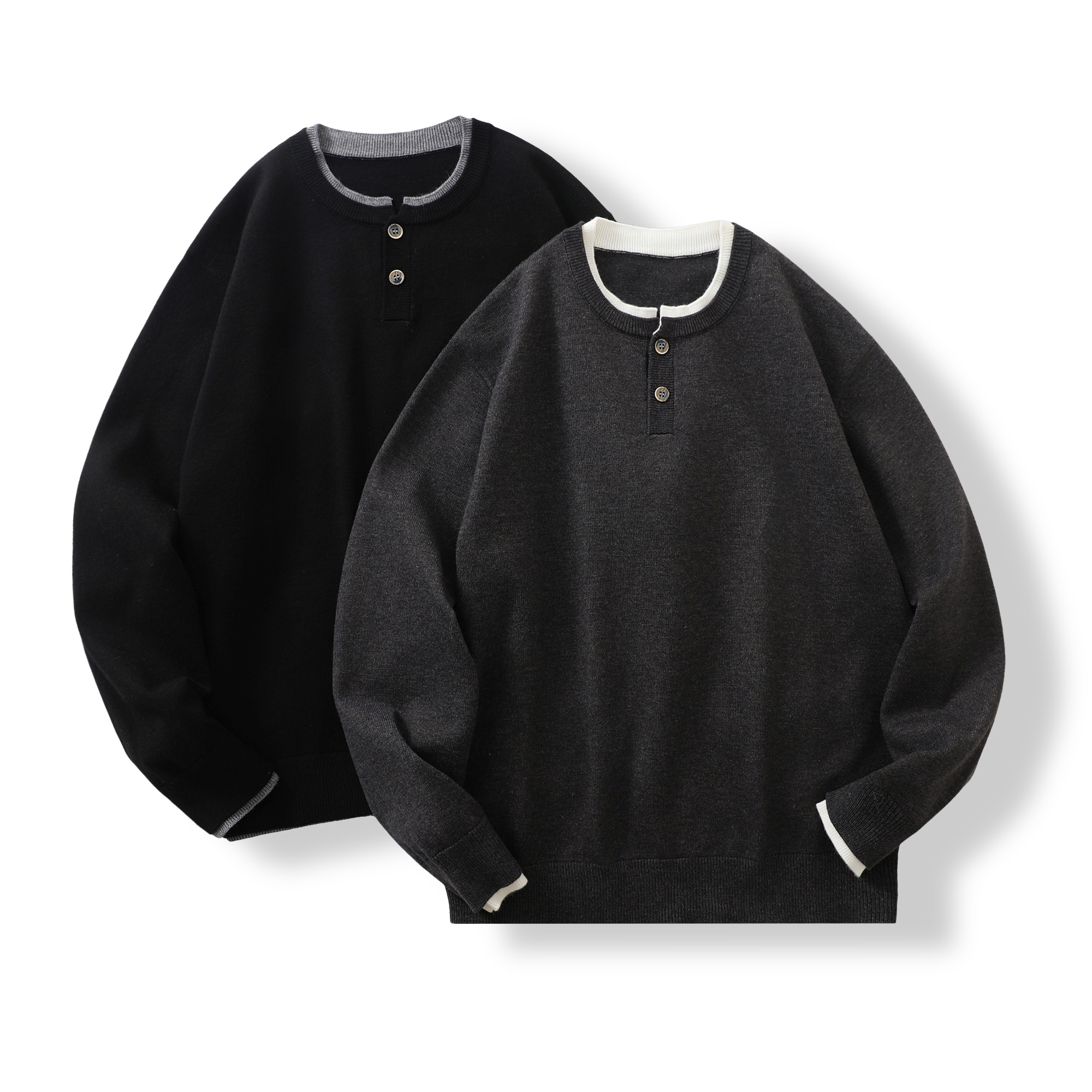 美式复古！两粒扣半开领！秋冬男女柔软亲肤保暖休闲针织衫毛衣