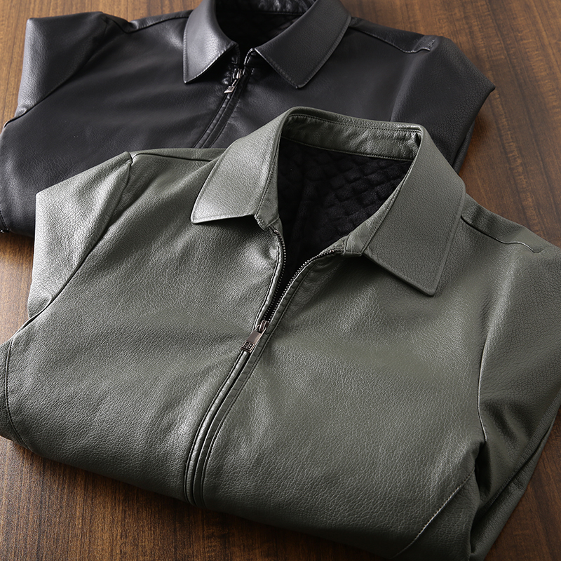 超纤皮加绒加厚机车皮衣夹克