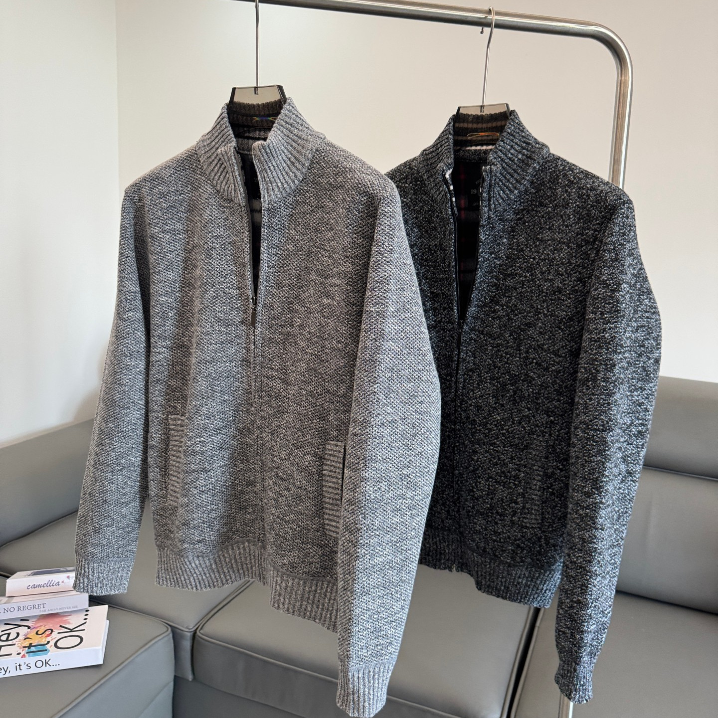 舒适细腻！花纱针织料！加绒保暖！秋冬纯色百搭立领针织衫开衫男