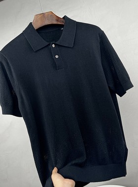 意大利单/山羊绒混纺/软糯亲肤/高端春夏针织短袖Polo衫翻领T恤男