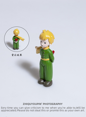 正版小王子背后藏玫瑰花摆件创意玩偶生日蛋糕花艺玻璃罩装饰品