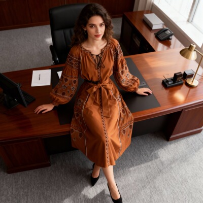 Women Bohemian Embroidered Puff Sleeve Dress 波西米亚连衣裙
