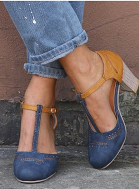 2026 vintage T-shaped buckle plus size women's shoes大码女鞋