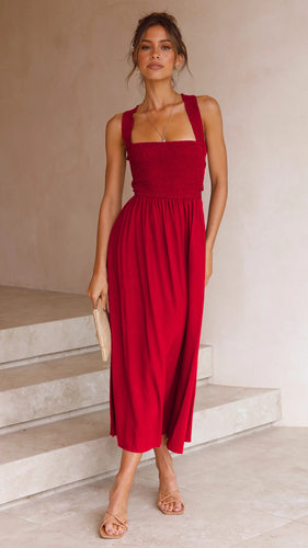 2023 Sexy Backless Solid Cotton Hemp Strap Dress 吊带连衣裙