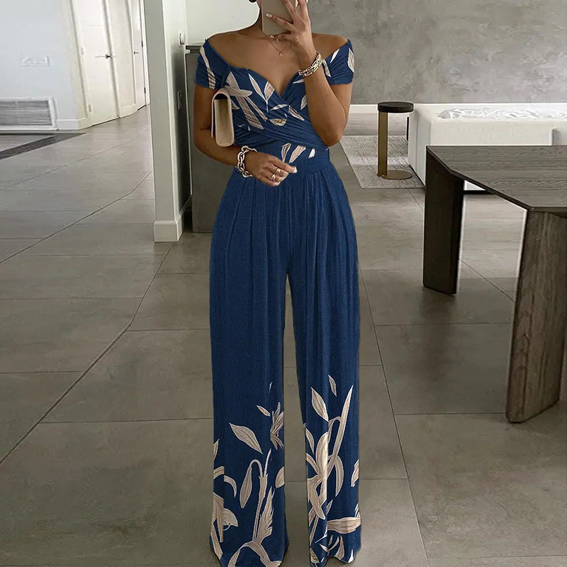 2025 fashionable and elegant printed wide leg jumpsuit