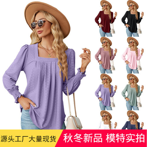 2025 pleated long sleeved tailcoat solid color T-shirt