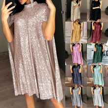 2025 stand up collar sequin dress loose women's clothing