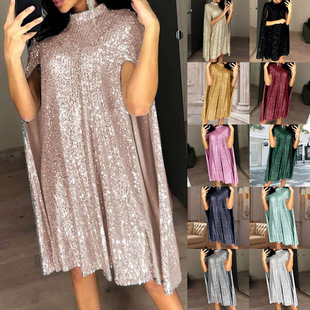 collar sequin stand clothing women loose 2025 dress