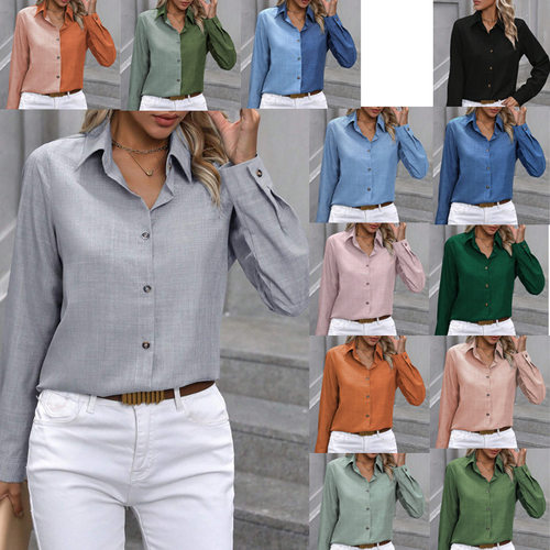 2025 casual single breasted solid color color blocked shirt