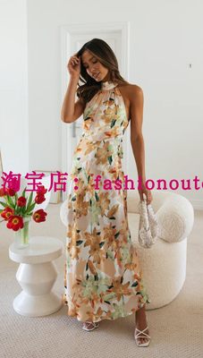 2023 Fashion Personalized Strap Hanging Neck Print Dress