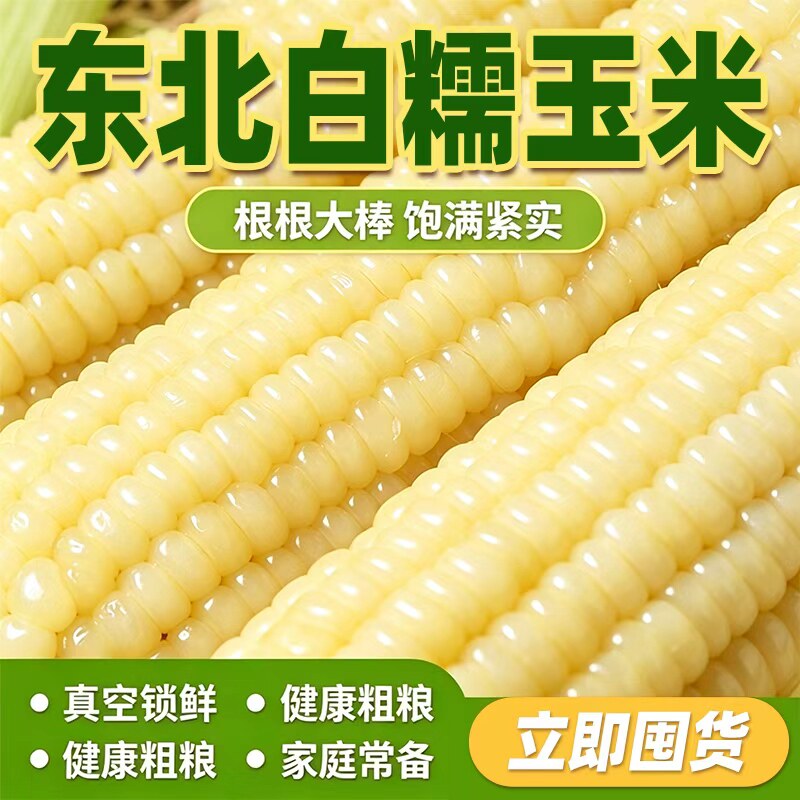 析芮正宗东北有机白糯玉米棒新鲜真空装包香甜软粘糯玉米加热即食