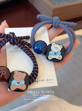 韩国nyu秋冬新款美拉德色系圆球小熊双层发圈马尾皮筋丸子头发绳