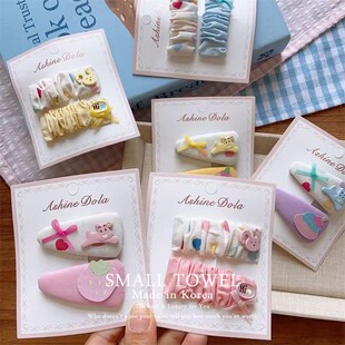 韩国进口少女儿童彩色布艺草莓小狗对夹侧边夹刘海碎发夹发卡头饰