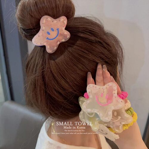 韩国少女果冻彩色星星笑脸发圈丸子头发绳后脑勺碎发夹发卡子头饰