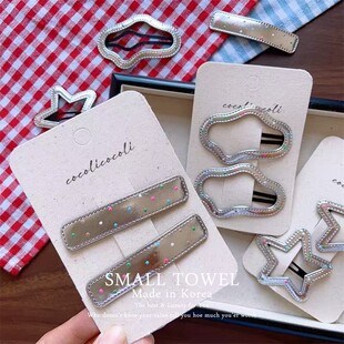 韩国进口少女儿童ins冷淡银色波点皮质对夹侧边夹碎发夹发卡头饰