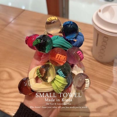 韩国少女糖果冻彩色min圆球球加粗高马尾发圈皮筋丸子头发绳头饰