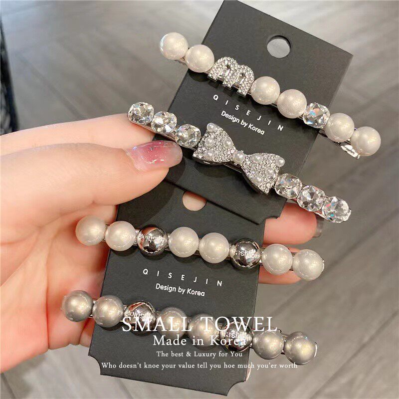 韩国东大门进口高级法式珍珠水钻小香风侧边夹刘海碎发夹发卡头饰