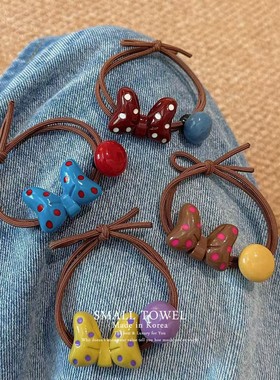 韩国东大门进口nyu少女儿童波点蝴蝶结豆豆发圈皮筋头绳发绳发饰