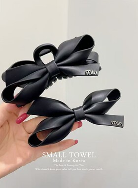 韩国2025新款高级皮质min黑色蝴蝶结抓夹鲨鱼夹侧边夹发卡子发饰