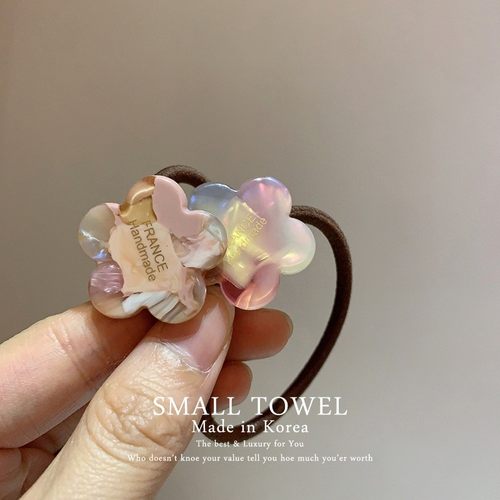 韩国东大门进口法式高级小金标炫彩色花朵发圈马尾皮筋扎头发绳