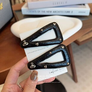 韩国进口高级复古土星黑色三角皮质侧边夹刘海碎发夹发卡bb夹头饰