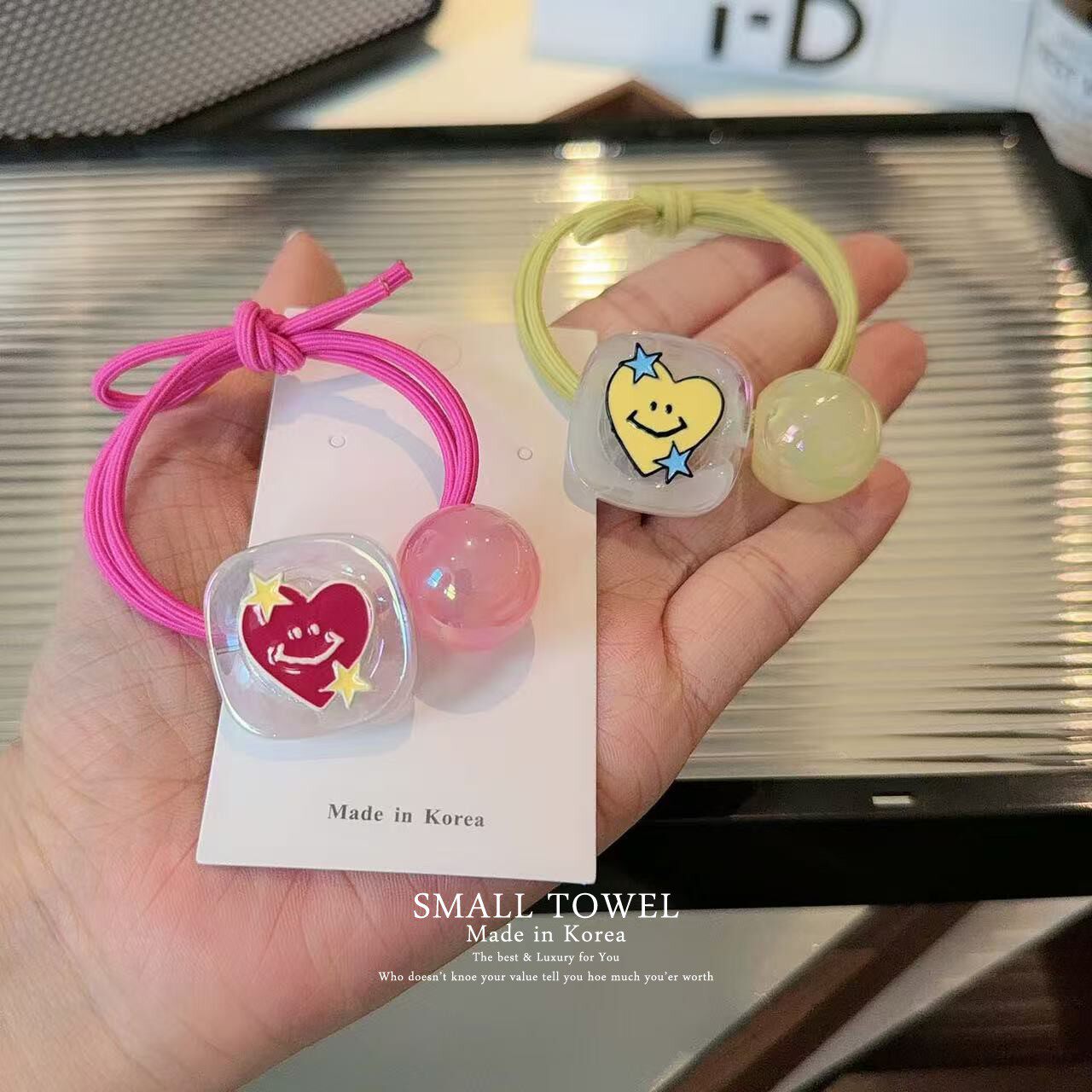韩国东大门进口少女儿童糖果彩色爱心圆球双层发圈皮筋丸子头发绳