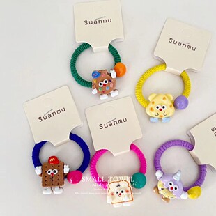 韩国进口儿童学生卡通彩色饼干圆球发圈皮筋扎头发绳少女百搭头饰