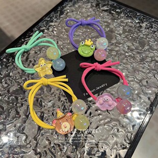韩国东大门进口少女儿童果冻小熊星星圆球球发圈皮筋扎头发绳头饰