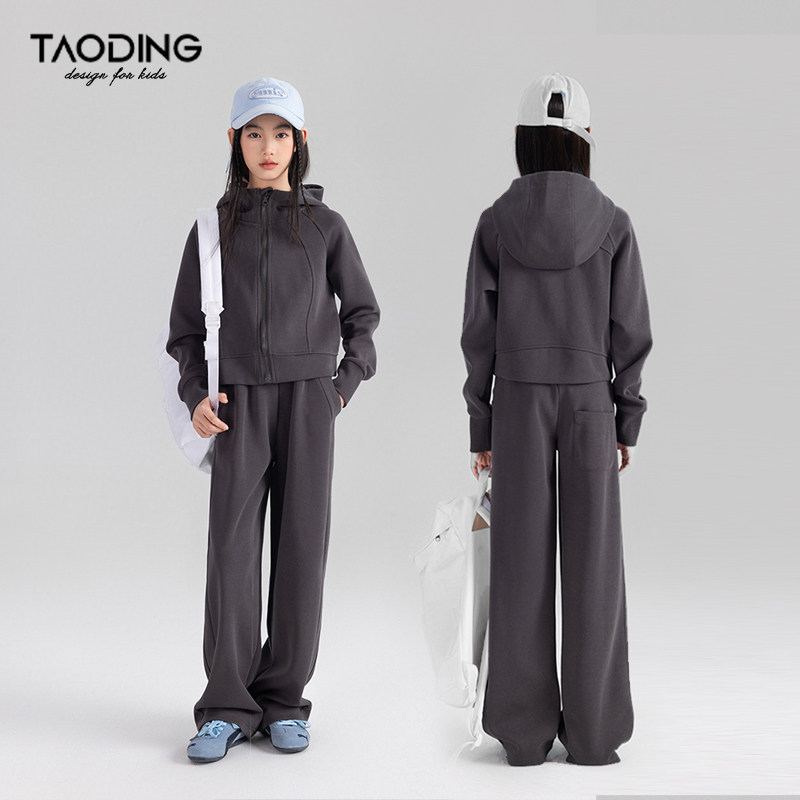 淘町女童运动两件套春秋新款大童连帽外套休闲裤儿童洋气卫衣套装