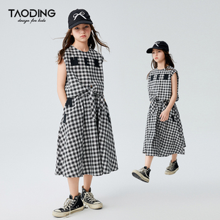 淘町女童韩版 中大童洋气棉混纺经典 夏季 套装 格子复古设计感两件套