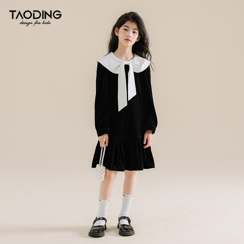 淘町女童连衣裙秋装2025新款中大童纯色百搭公主裙休闲初秋裙子潮