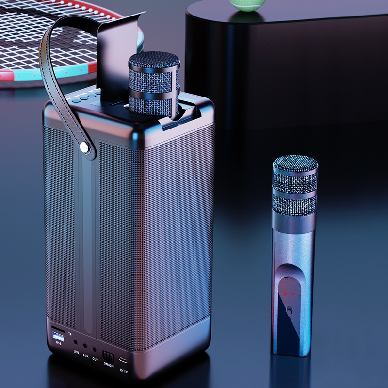 雷登广场舞音响户外k歌蓝牙音箱超重低音炮便携式带无线话筒