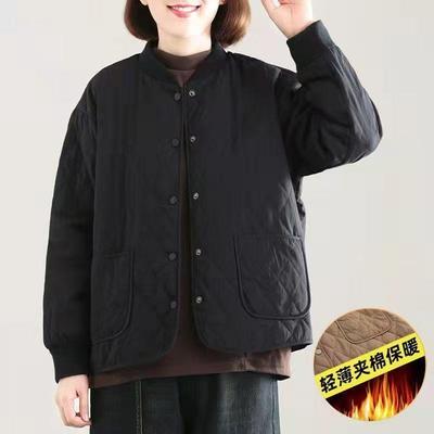 秋冬复古菱形格加厚保暖夹棉棉衣