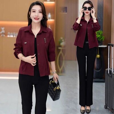 中老年女遮肉显瘦薄款翻领夹克