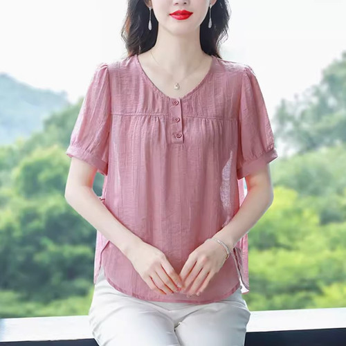 高端天丝棉麻妈妈遮肚子宽松衬衫